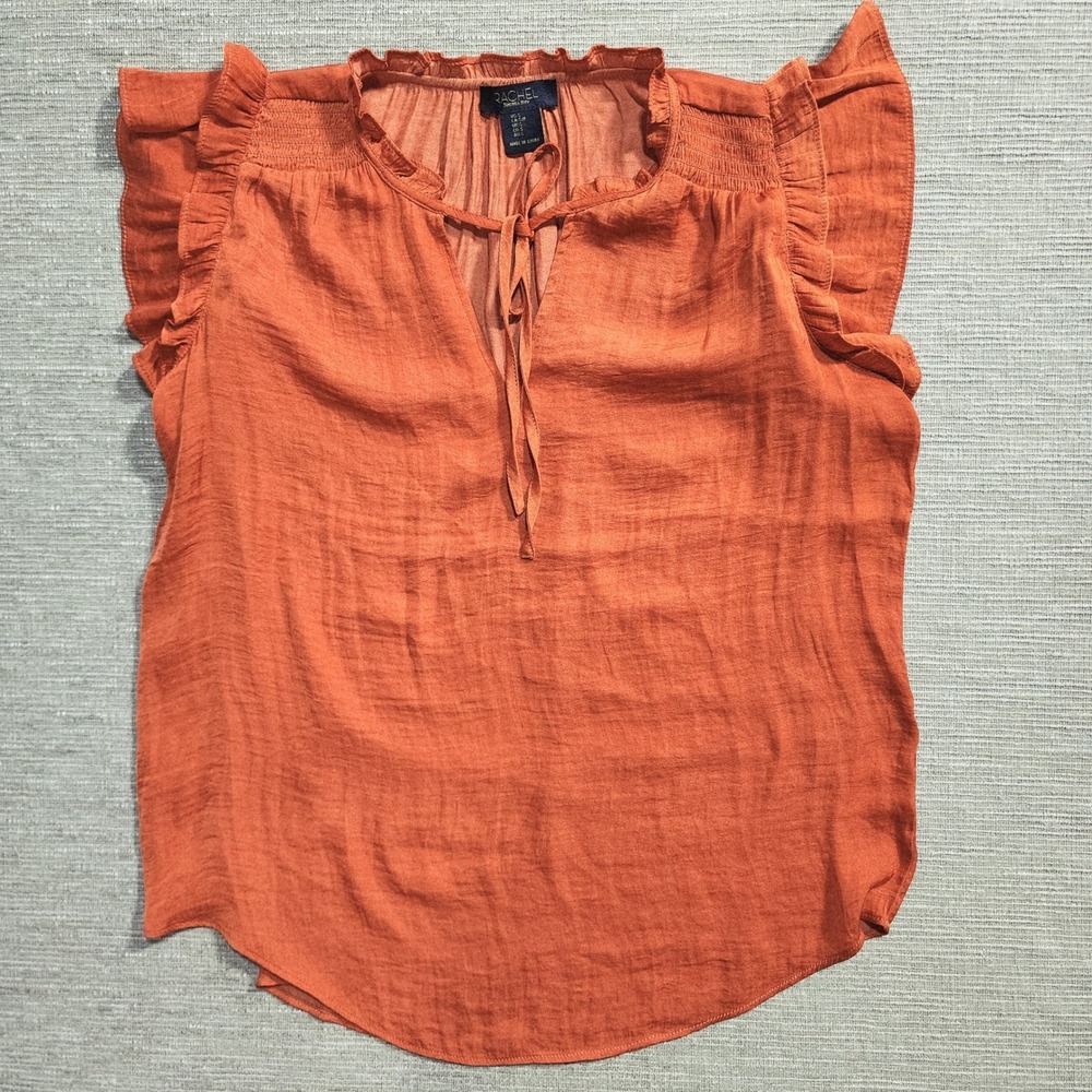 Rachel Rachel Roy Rust Orange Flutter Sleeve Split Tie Neck Blouse Small